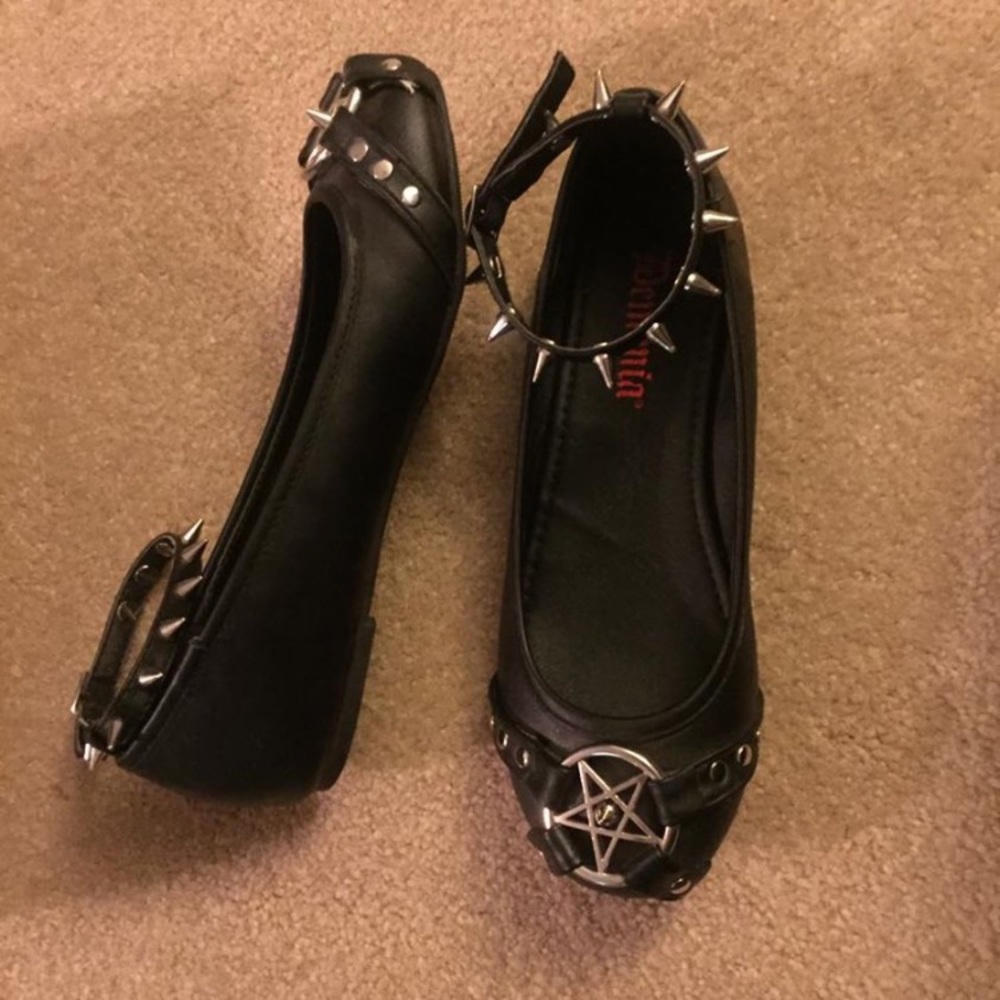 Spiked Black Vegan Leather Flats
